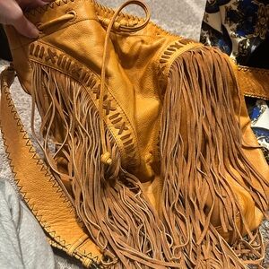 Free People Fringed Tan Leather Bag - can be shoulder, crossbody, satchel